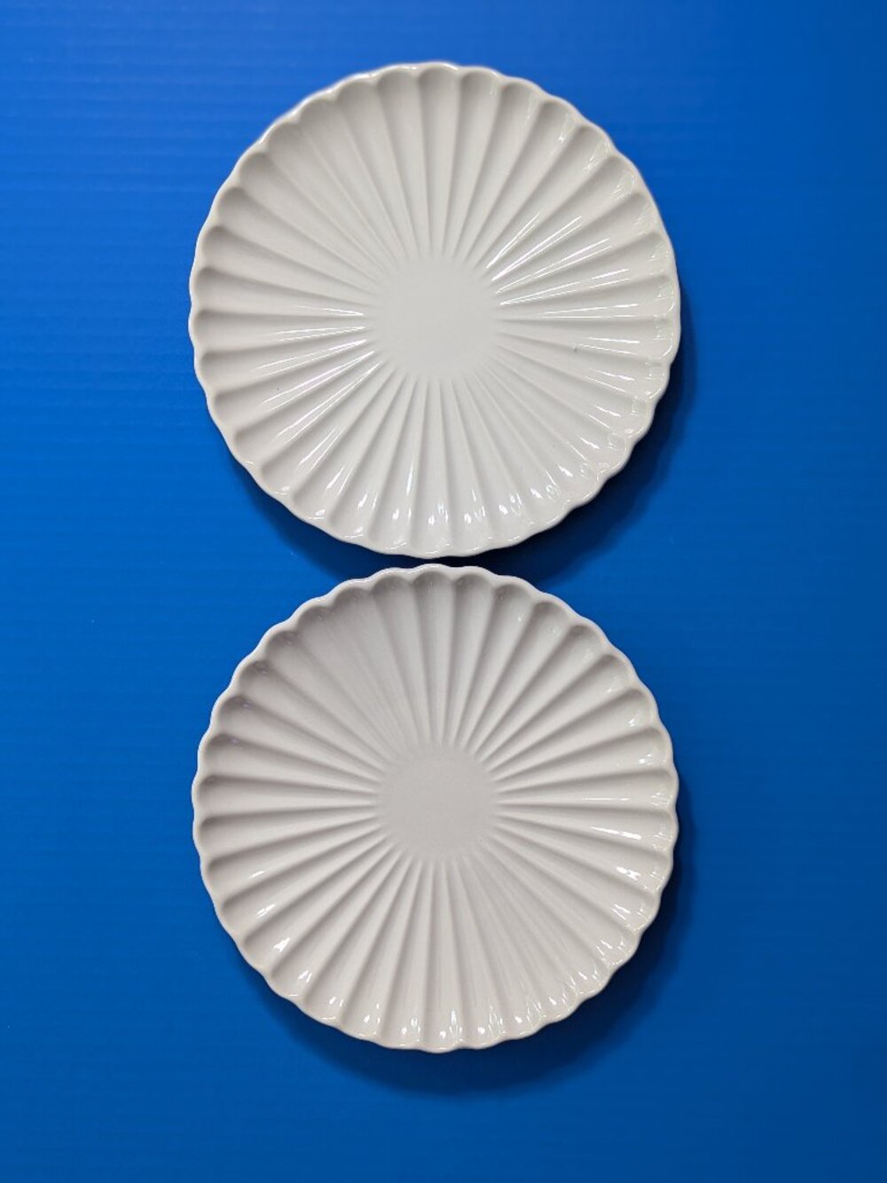 *SET OF 2* Cream 8 1/4" Stoneware Fluted Cake Plates